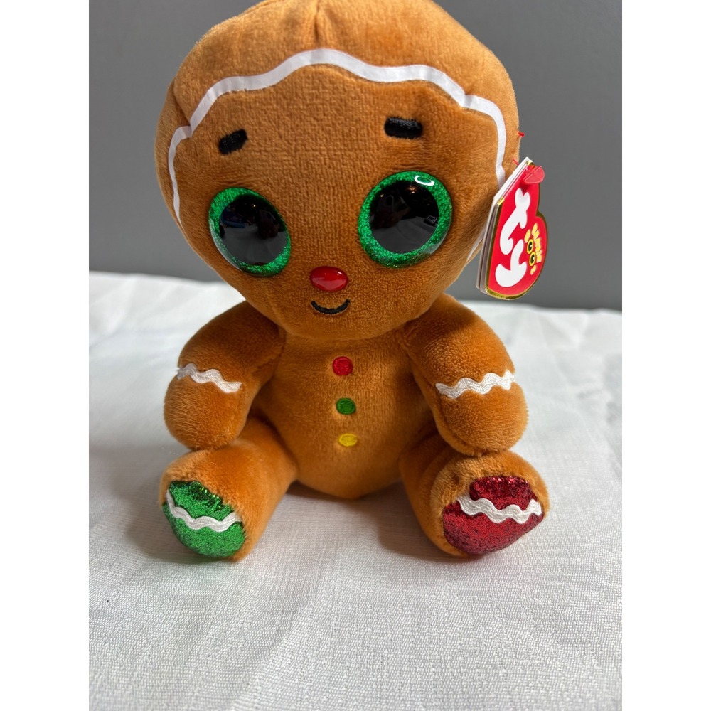 Ty Beanie Boos Gingerbread Man Plush Holiday Stuffed Animal Glitter Eyes Brown
